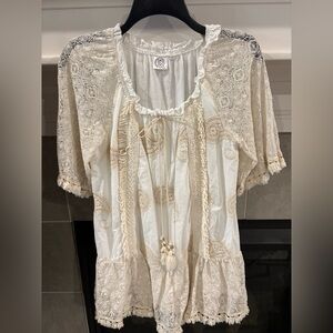 Lace Boho Tunic ivory top with Tassels